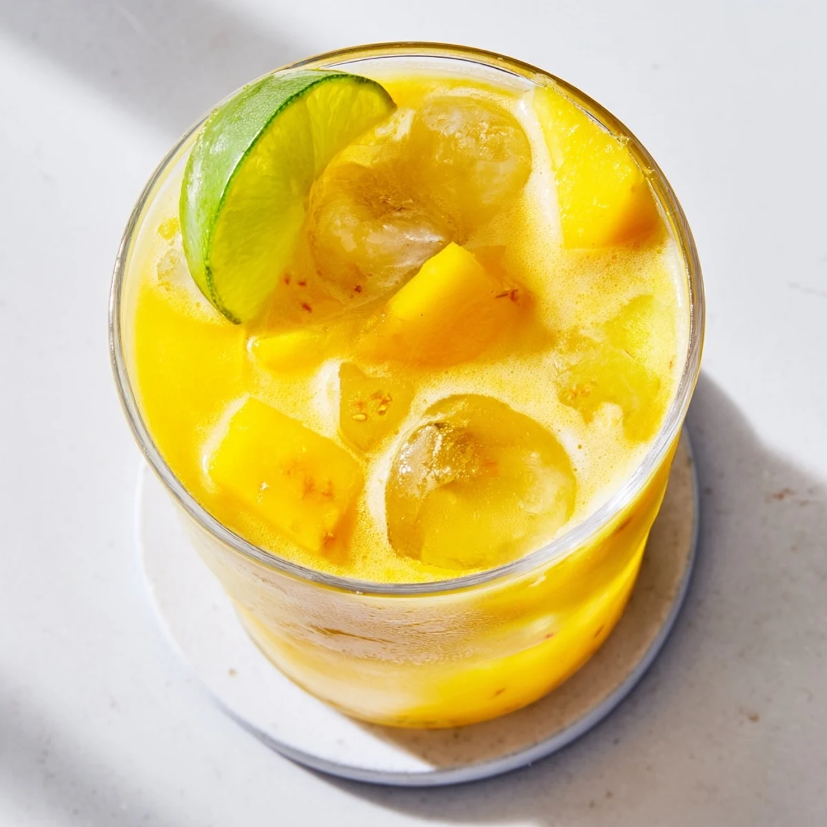 Refreshing summer beverage featuring sweet mango puree infused with zesty fresh ginger