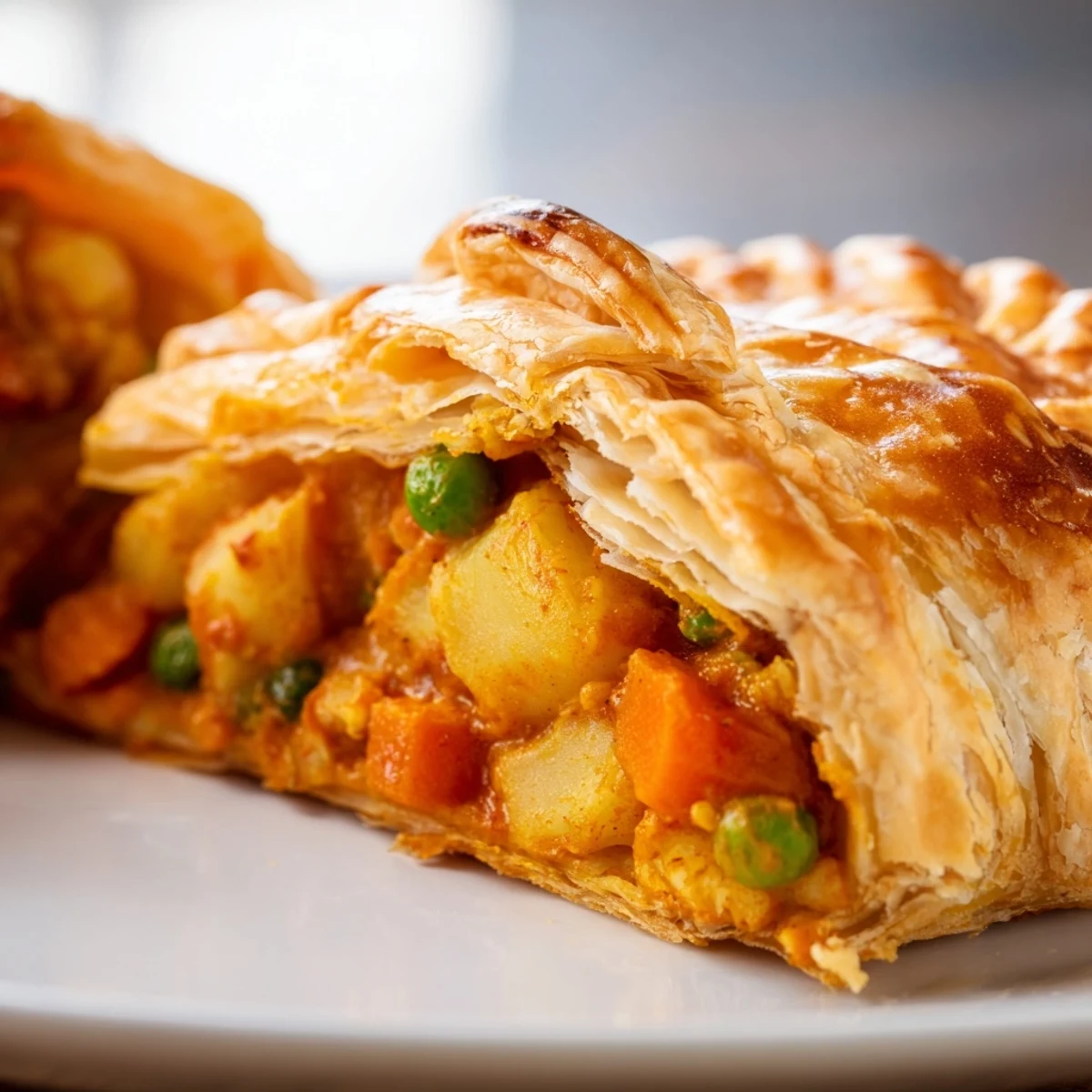 Golden vegetarian hand pies filled with creamy tikka masala vegetables and flaky pastry
