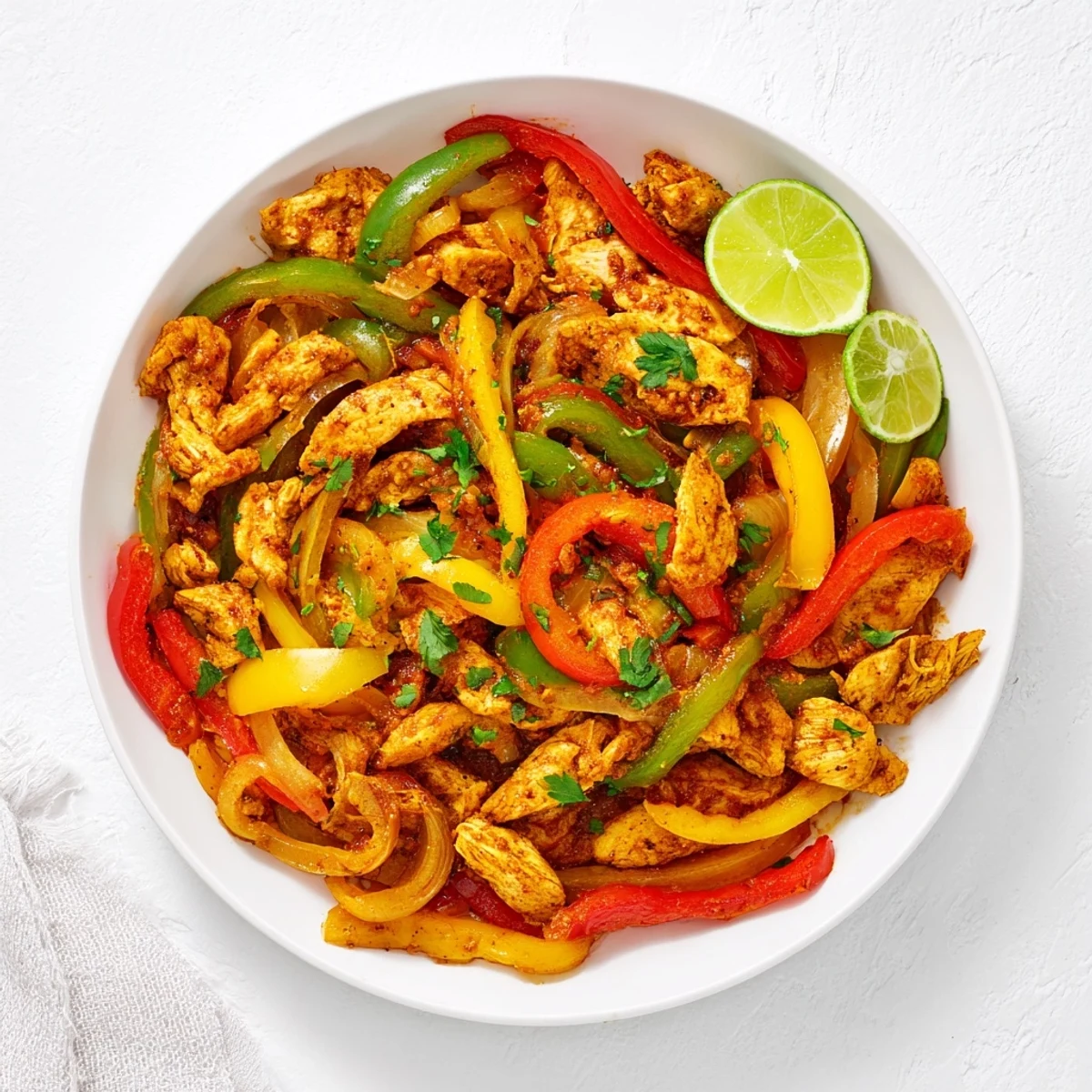 Tender shredded easy crockpot chicken fajitas topped with fresh cilantro and lime wedges
