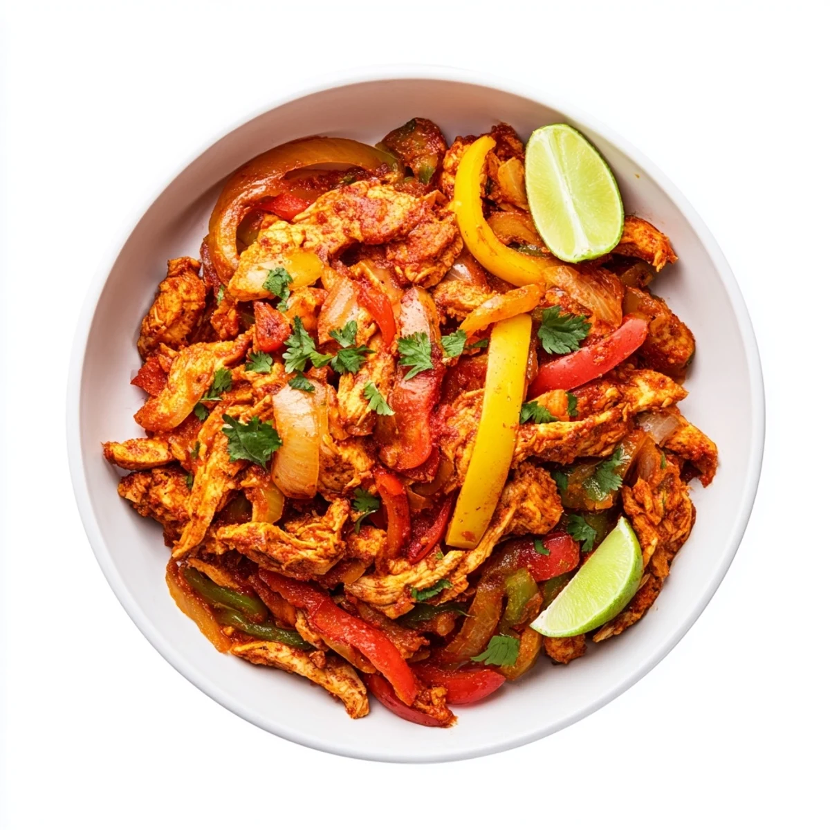 Heaping tortillas filled with slow-cooked chicken fajitas, melted cheese, and crisp vegetables