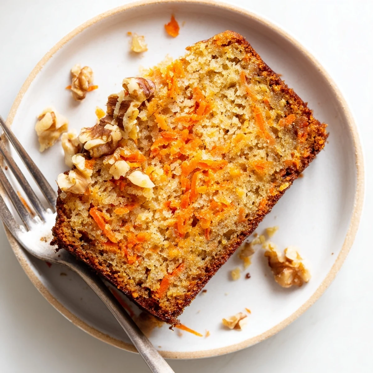 Golden spiced carrot cake banana bread sliced on a wooden cutting board with banana