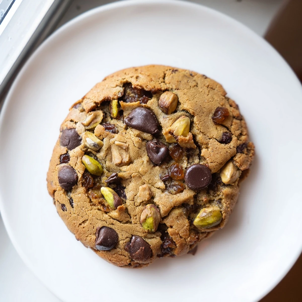 Freshly baked Dubai chewy cookie with soft center, melted chocolate, and Middle Eastern spices