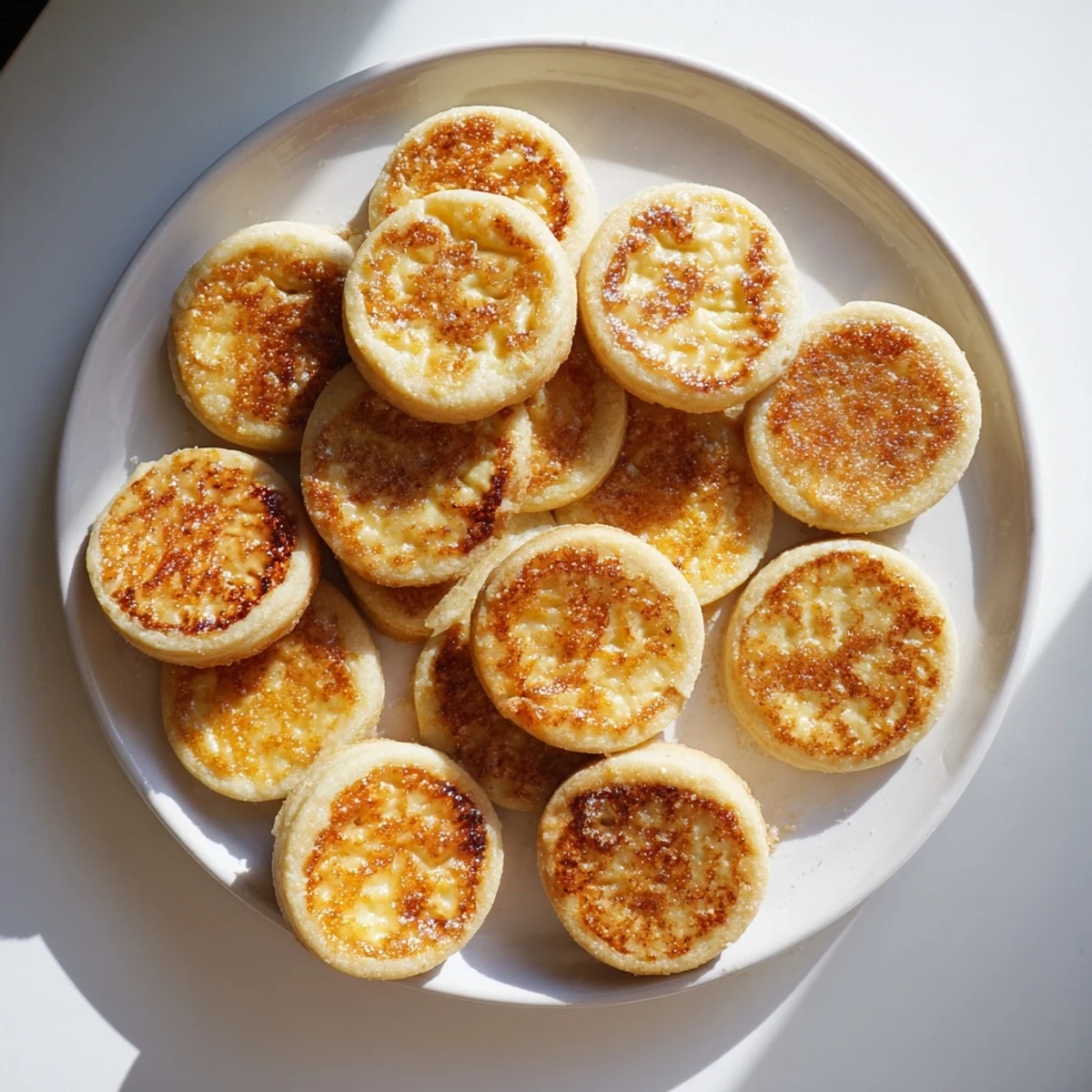 Buttery shortbread cookies topped with creamy custard and torched caramelized sugar finish