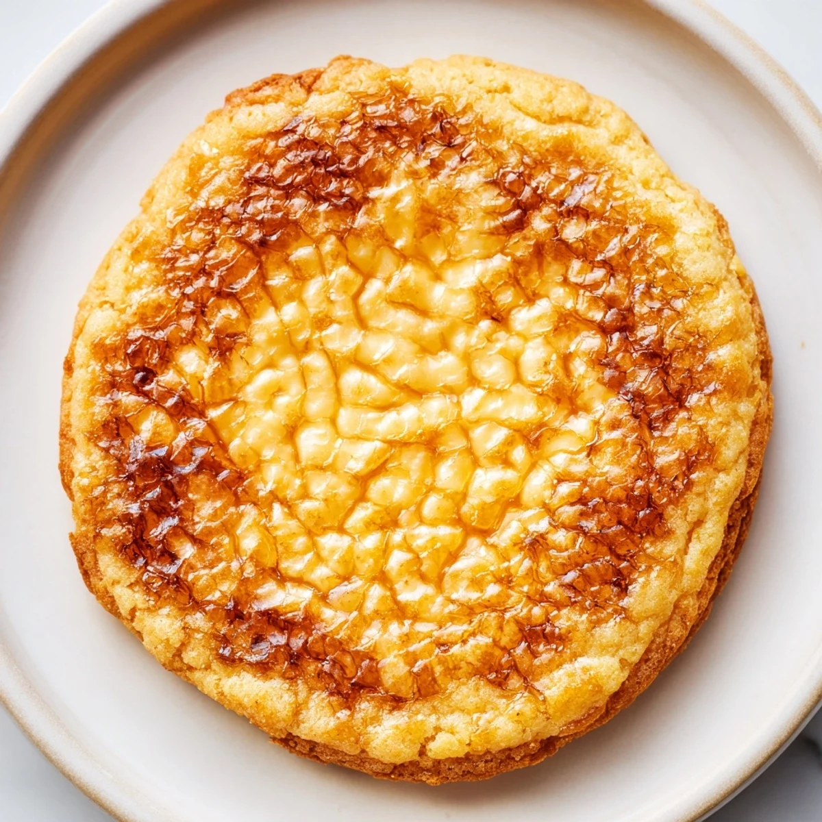 Soft baked creme brulee cookies with golden caramelized tops and creamy vanilla centers