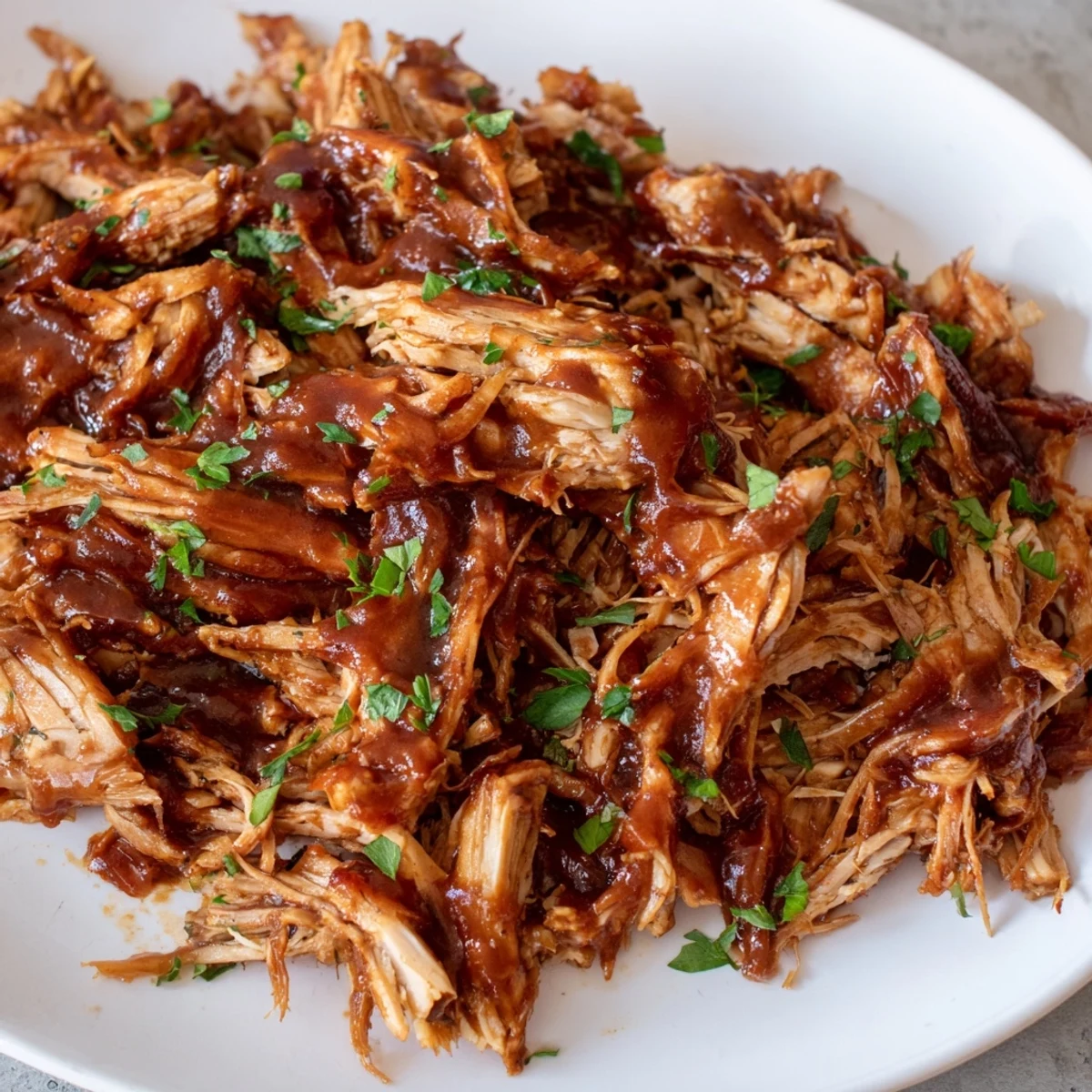 Tender Sweet Baby Ray's Crockpot Chicken glistening with rich, sticky barbecue sauce in a slow cooker