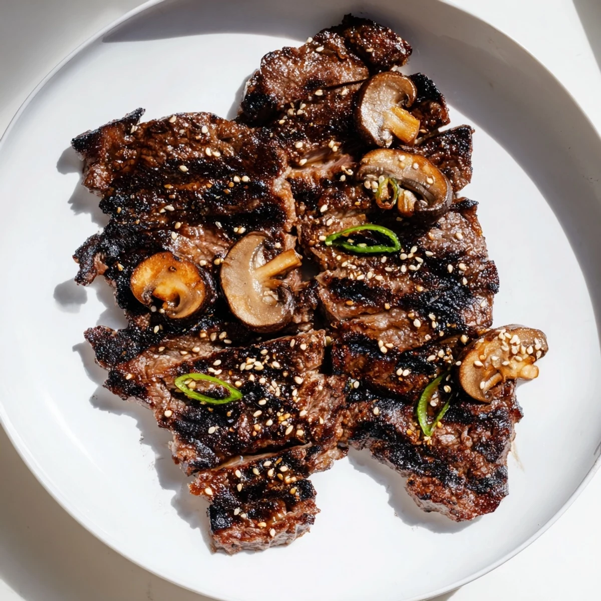 Thinly sliced Beef Yakiniku glistening with savory soy mirin glaze served over fluffy white rice