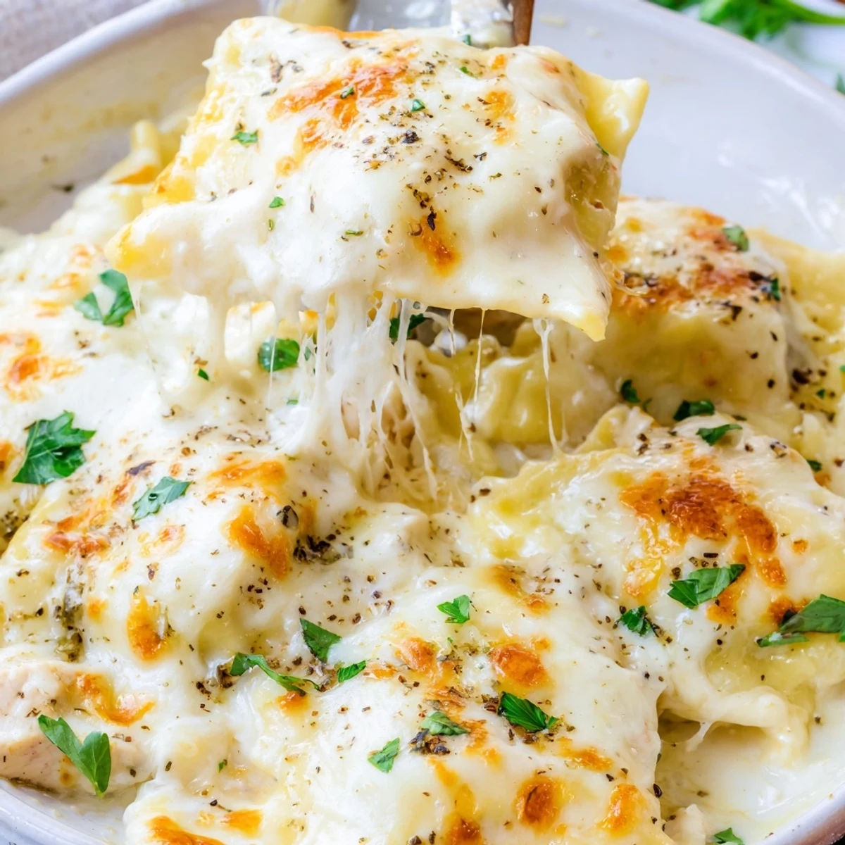 Chicken Alfredo Baked Ravioli