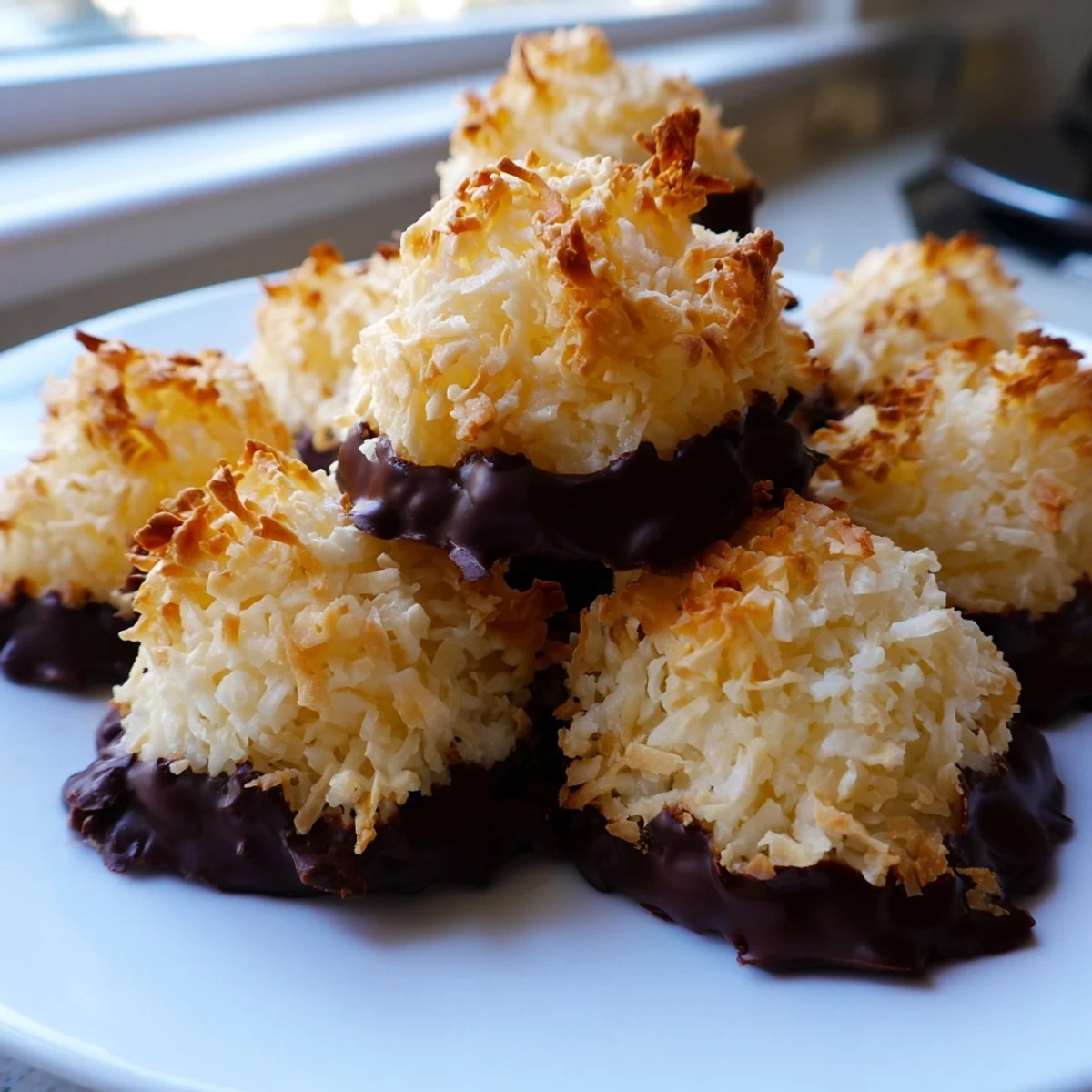 Soft coconut macaroons with toasted golden tops arranged beautifully for an irresistible dessert presentation