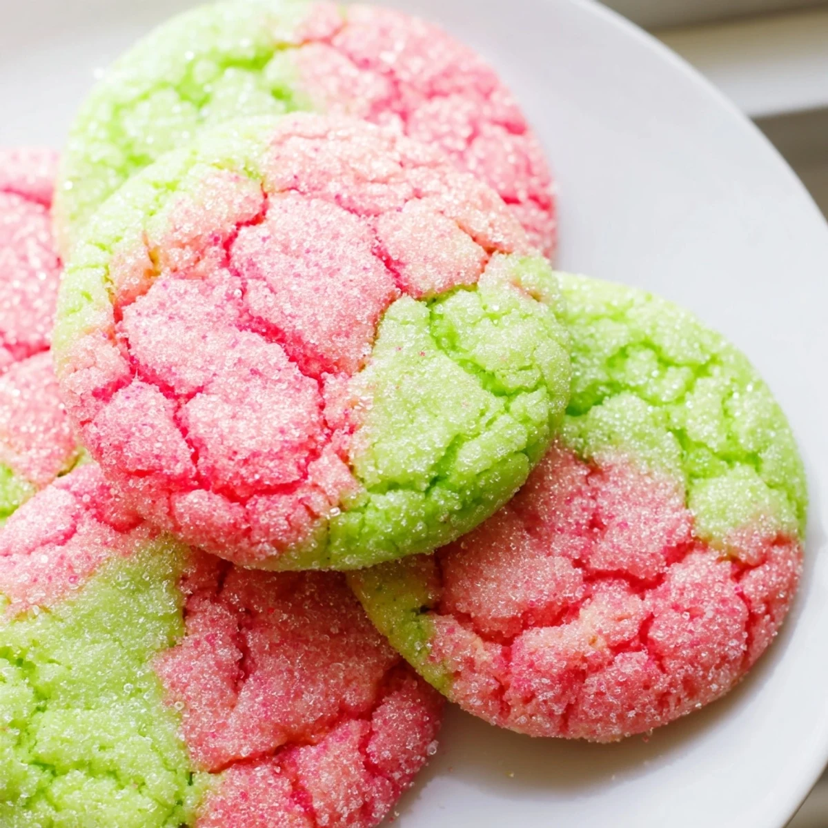 Soft colorful Jello sugar cookies with crackly sugar coating on rustic baking sheet