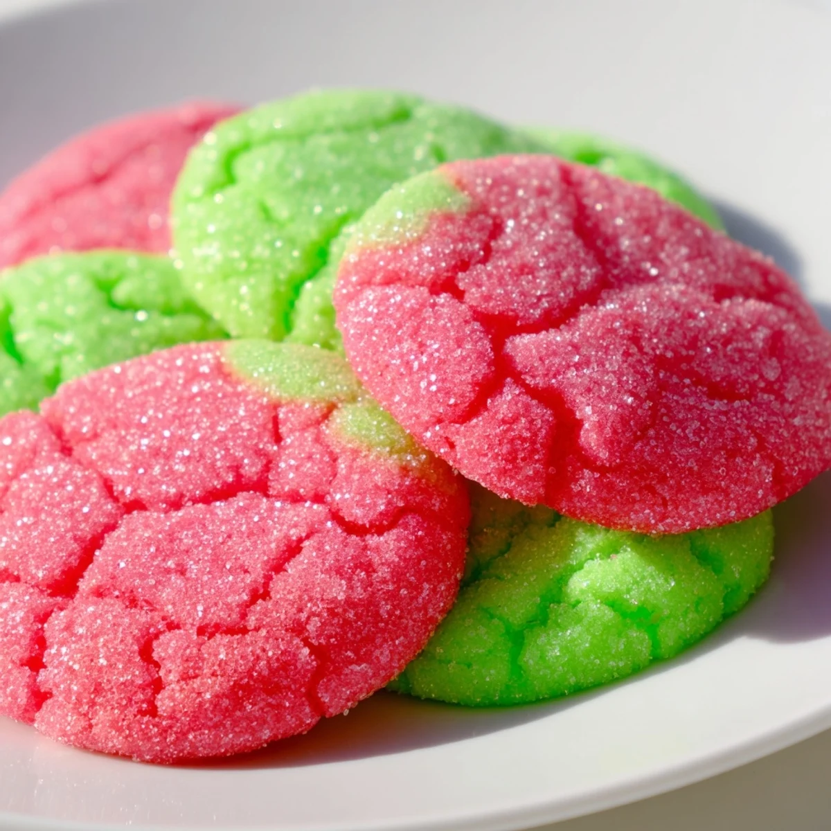 Chewy Jello sugar cookies with bright swirled colors dusted in sparkling granulated sugar
