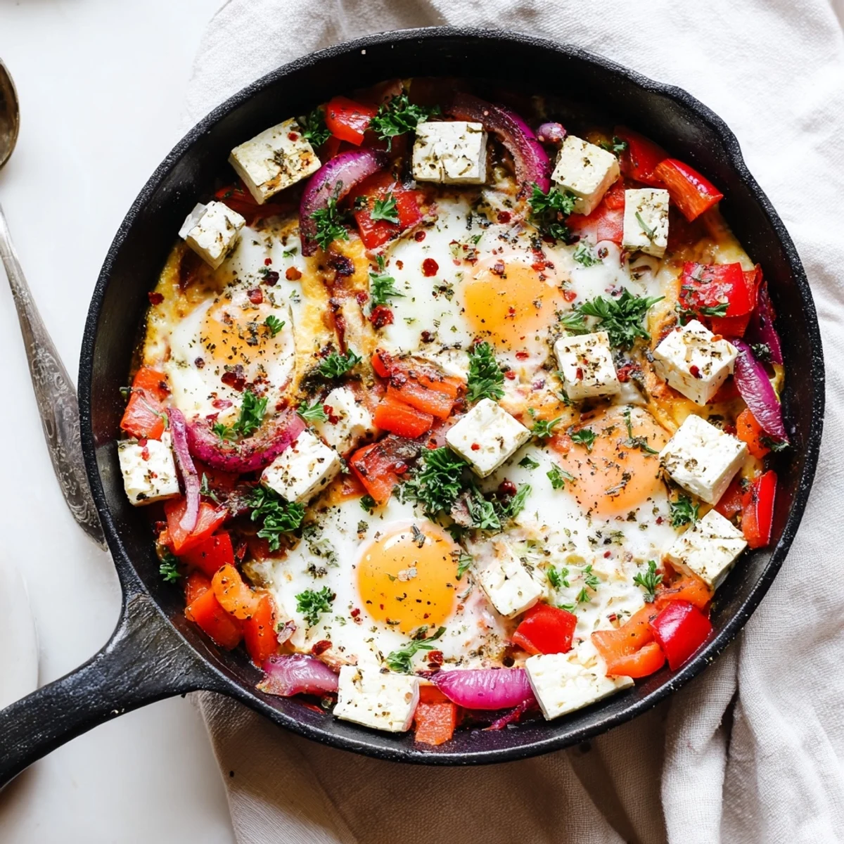 Baked Feta Eggs Mediterranean Style