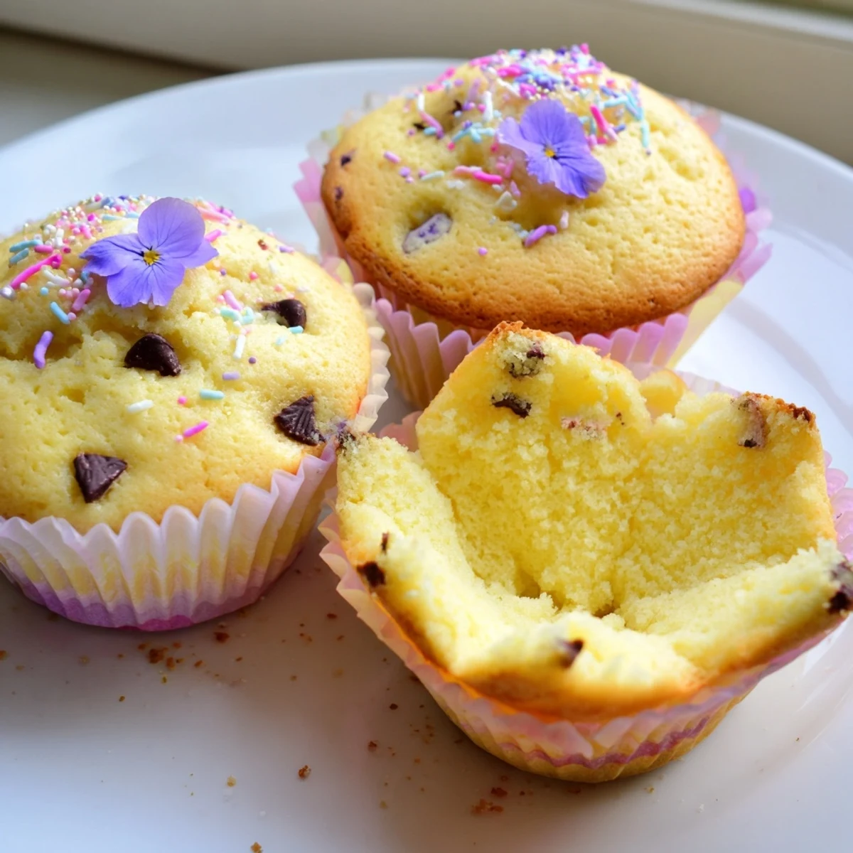 Soft steamed blooming cupcakes split open revealing vibrant colorful swirled batter inside