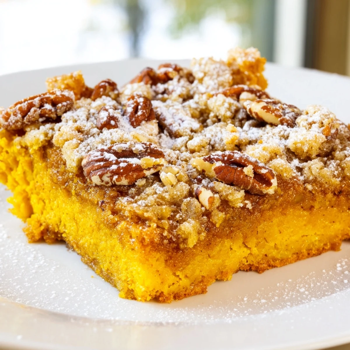 Creamy spiced pumpkin filling bubbling beneath a crispy golden crust in this pumpkin dump cake