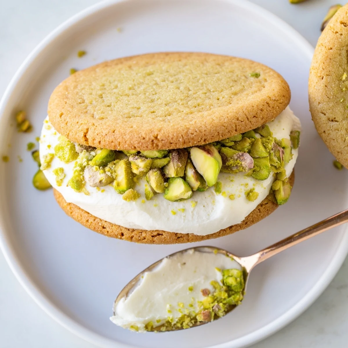 Pistachio Cream Cookies with glossy green filling, tender golden edges, perfect for tea