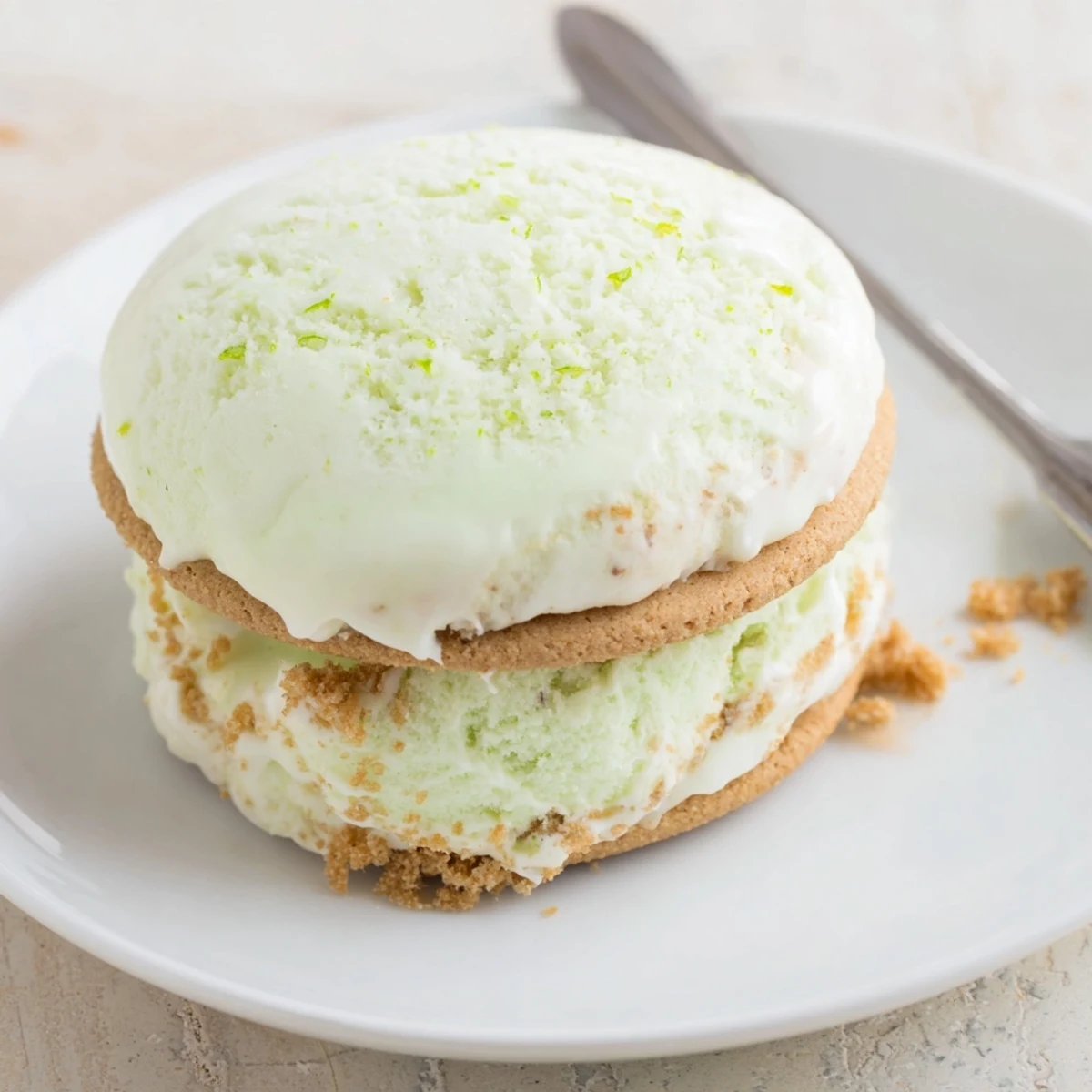 Homemade Key Lime Pie Ice Cream Sandwiches chilled on parchment, ready to serve