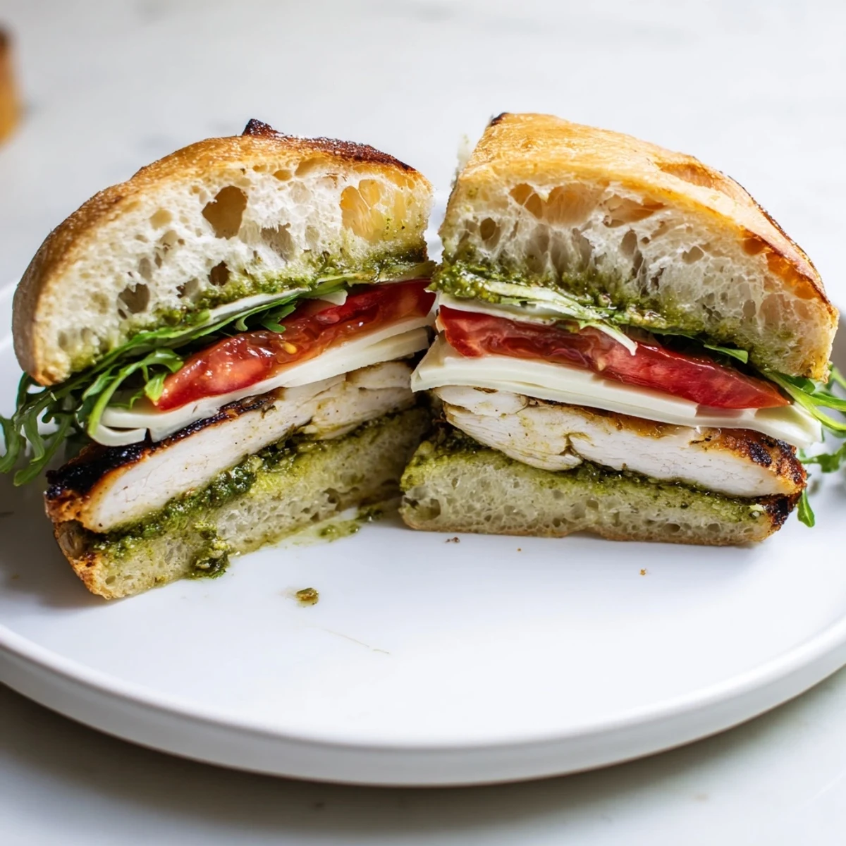 Toasted Chicken Pesto Sandwich oozing creamy mozzarella, basil aroma perfect for picnics