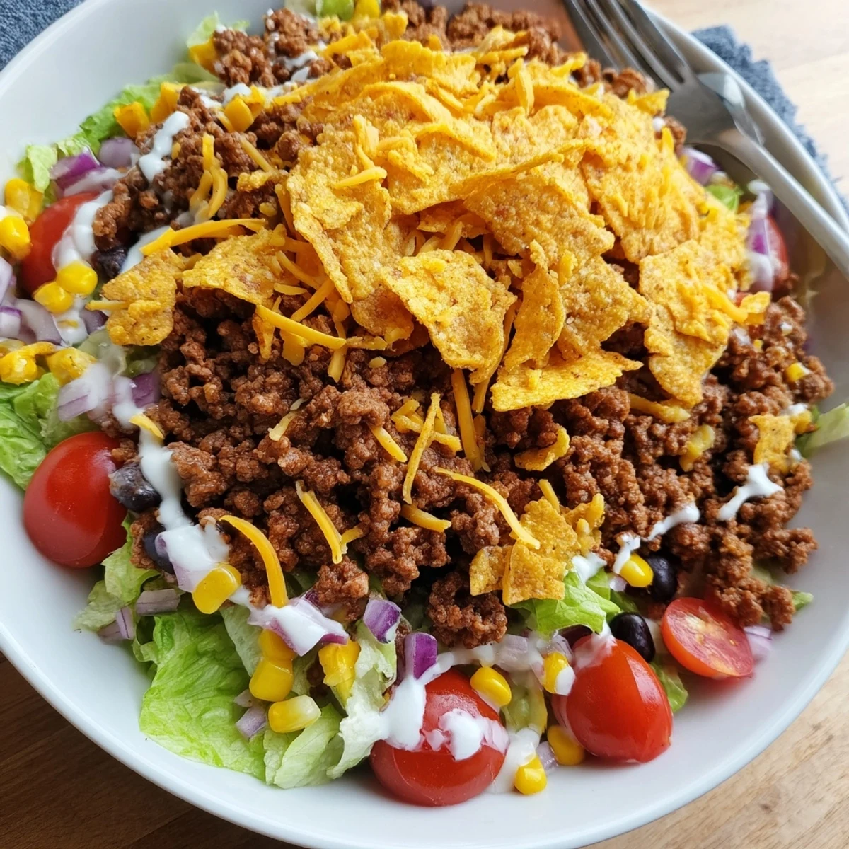 Easy entertaining: Simple Doritos Taco Salad served immediately for maximum crunch