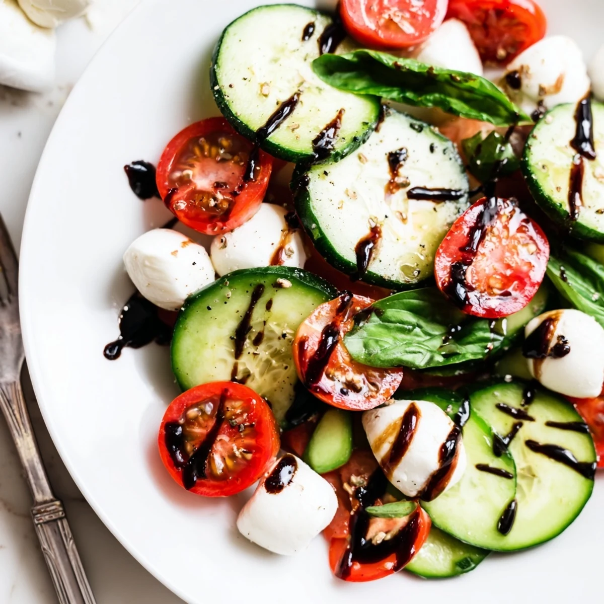 Juicy Cucumber Caprese Salad paired with crisp Sauvignon Blanc, bright cucumber notes