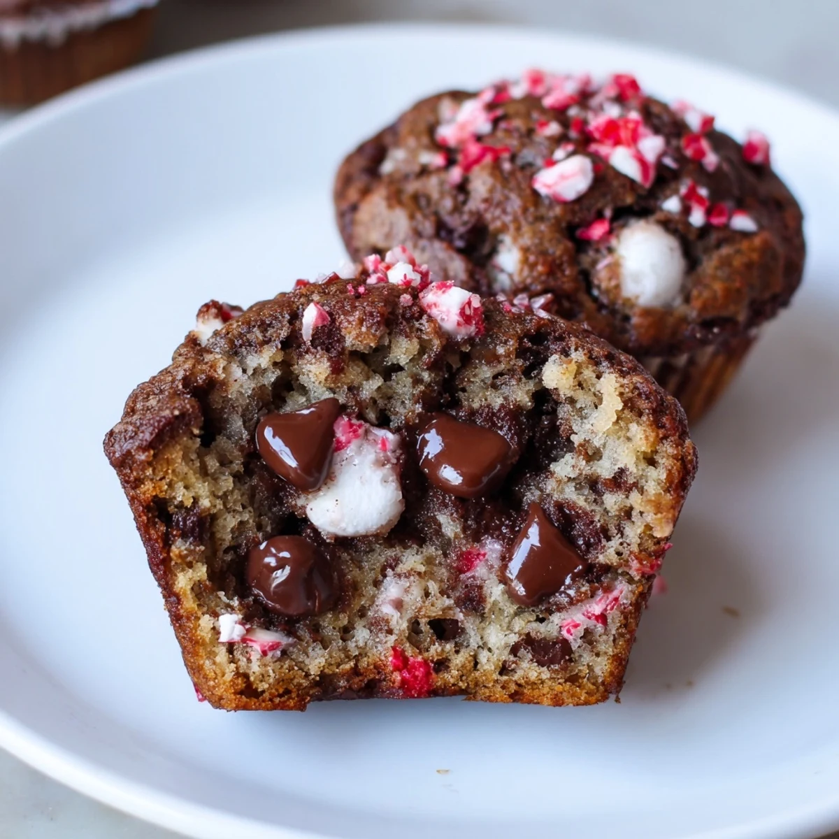 A tray of Peppermint Hot Chocolate Muffins, warm and chocolate scented  