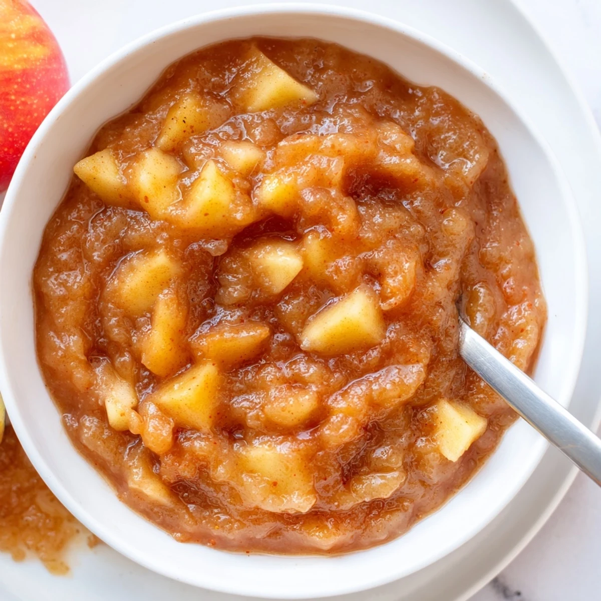 Sterilized jars of Fall Caramel Apple Jam cooling, chunky apples and spice