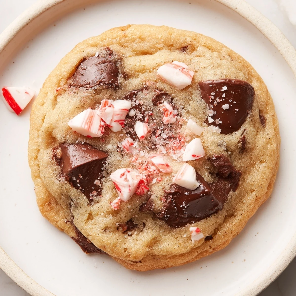 Peppermint Chocolate Chip Cookies cooling on rack, speckled with crushed candy.