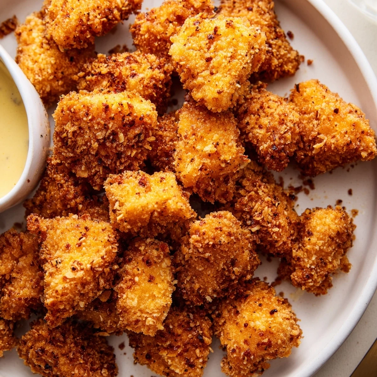 Buttermilk-marinated Chicken Bites, tender interior and crunchy seasoned crust