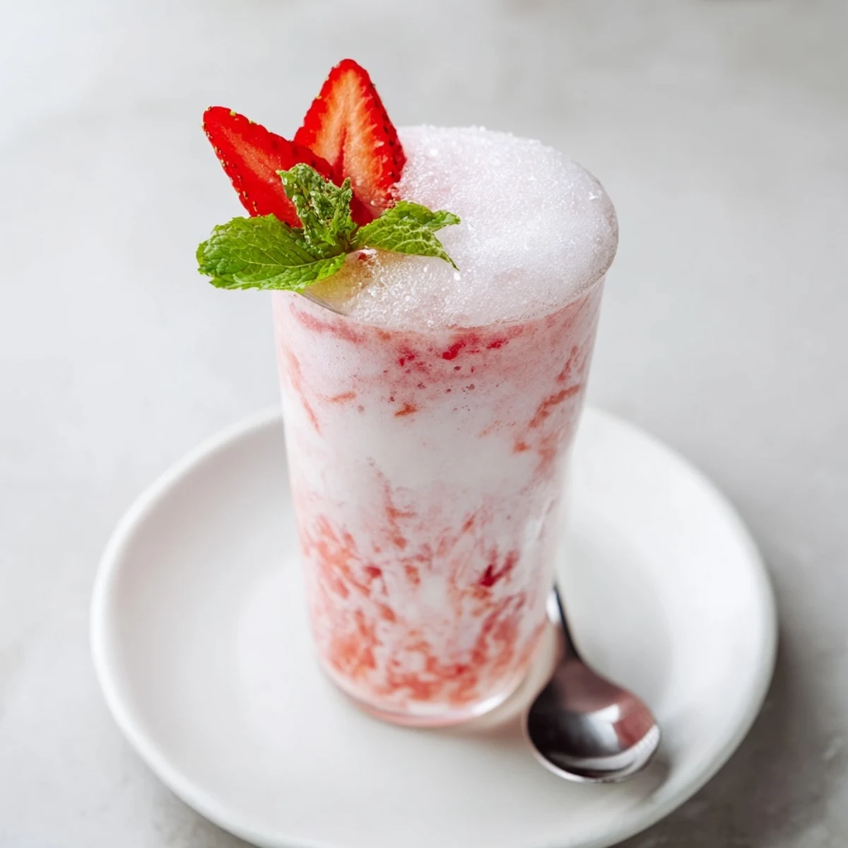 Summer-ready Strawberry Coconut Cooler Recipe blended with ice, creamy coconut, lime