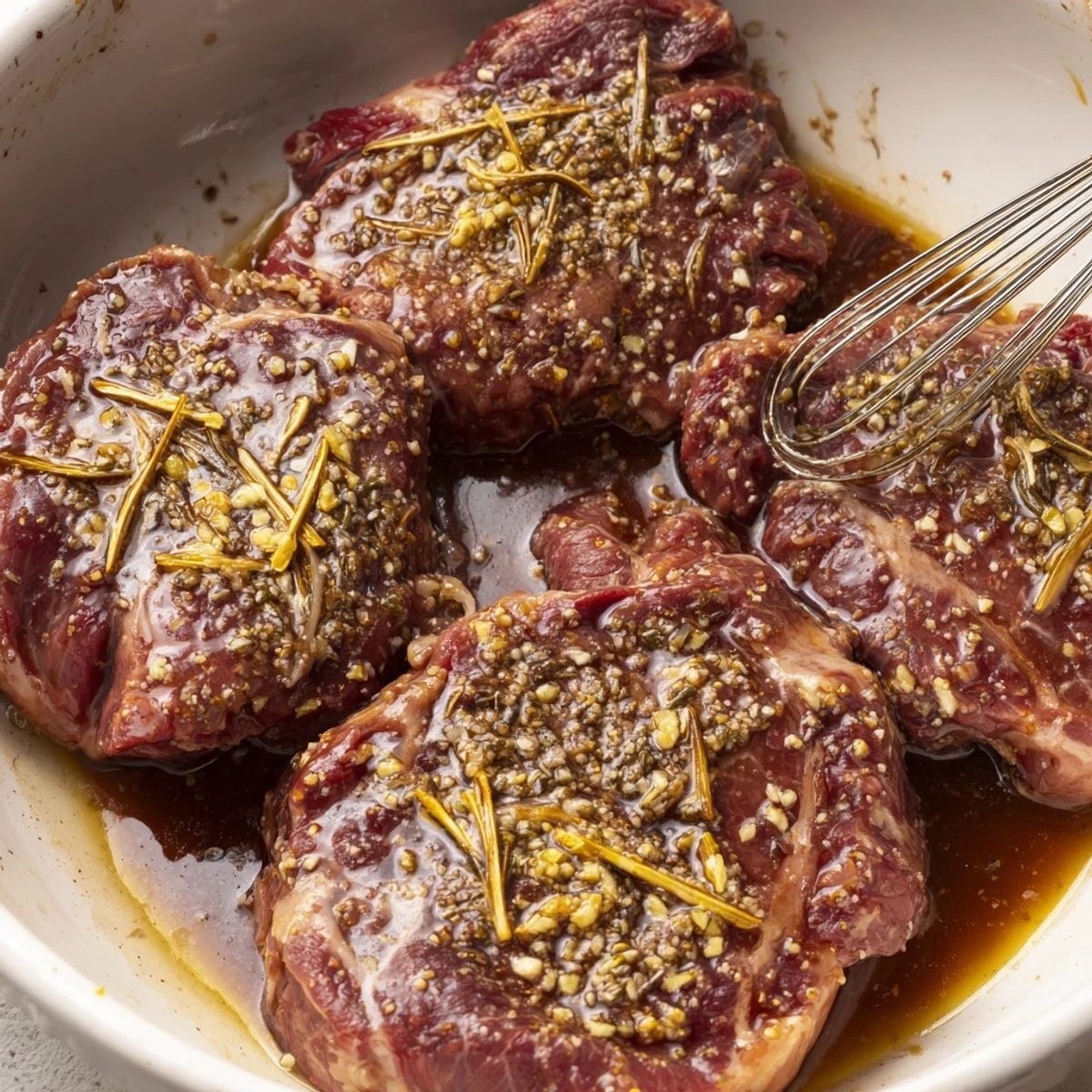 Sliced grilled steak with Steak Marinade drizzled, citrus and pepper notes