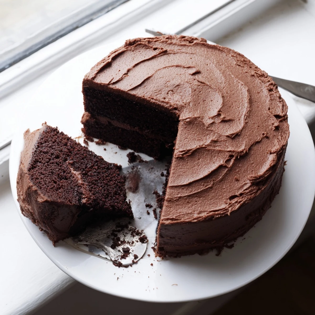 Decadent double-layer Matildas chocolate cake topped with creamy chocolate frosting for birthday celebrations