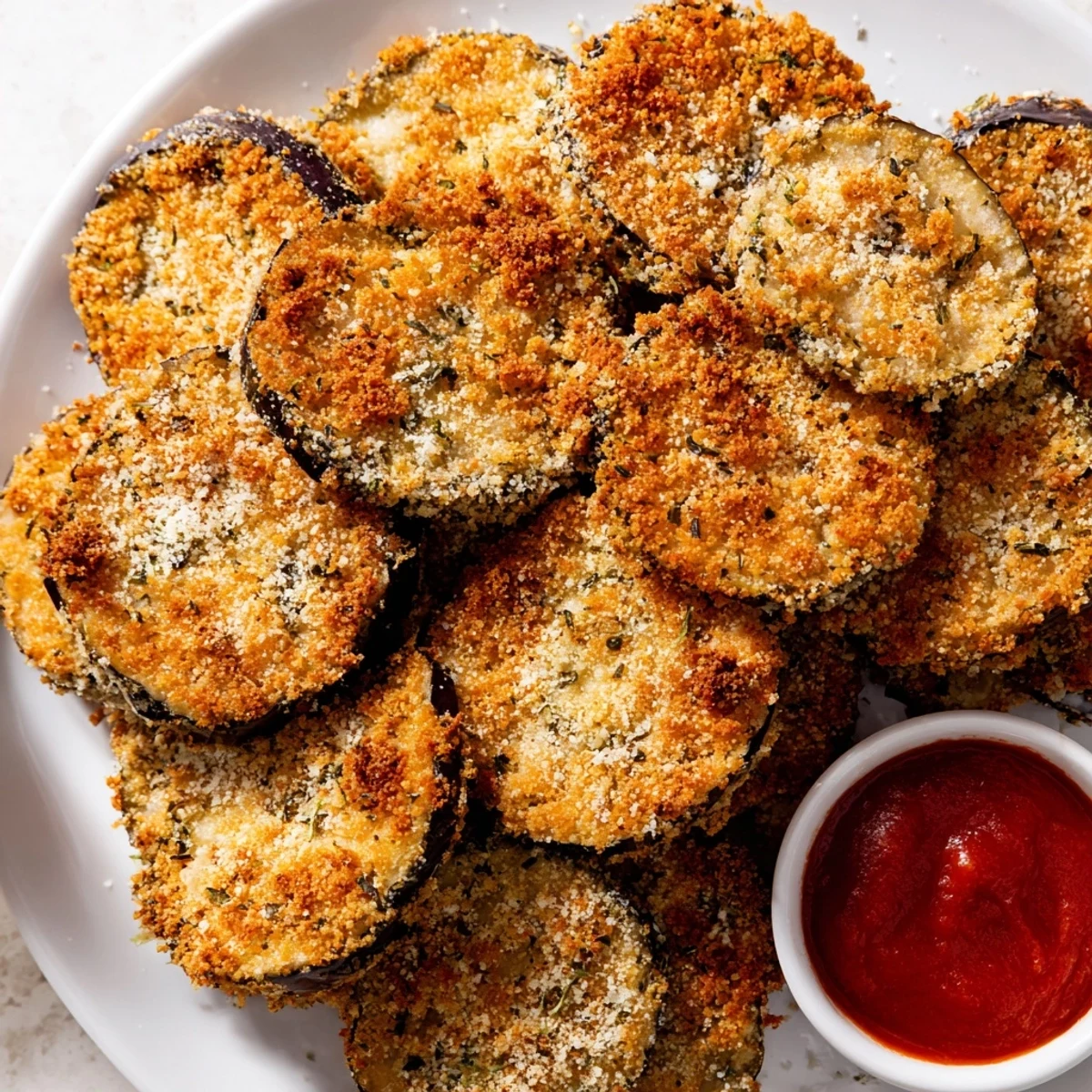 Oven-roasted Crispy Baked Eggplant on parchment, perfect for dipping or sandwiches