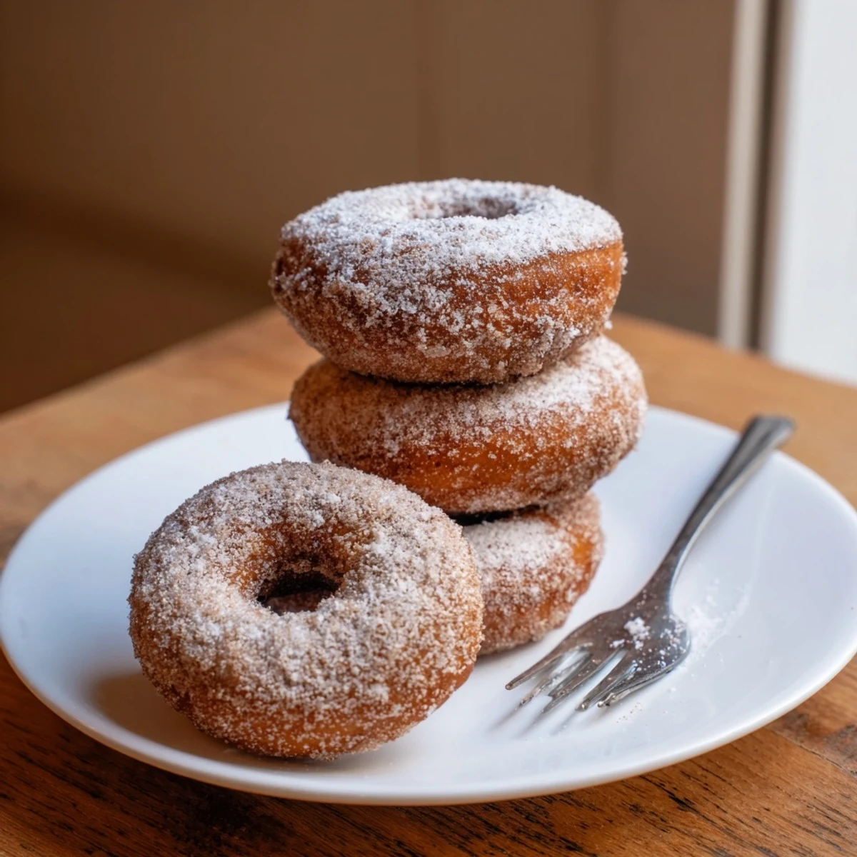 Slice and serve Banana Donuts dusted with cinnamon alongside hot coffee.