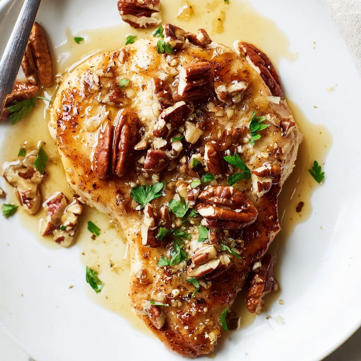 Honey Garlic Pecan Chicken glazed in glossy sauce, served over fluffy rice